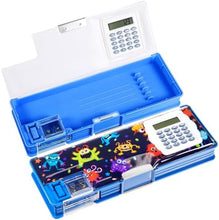 Dual side pencil box with calculator